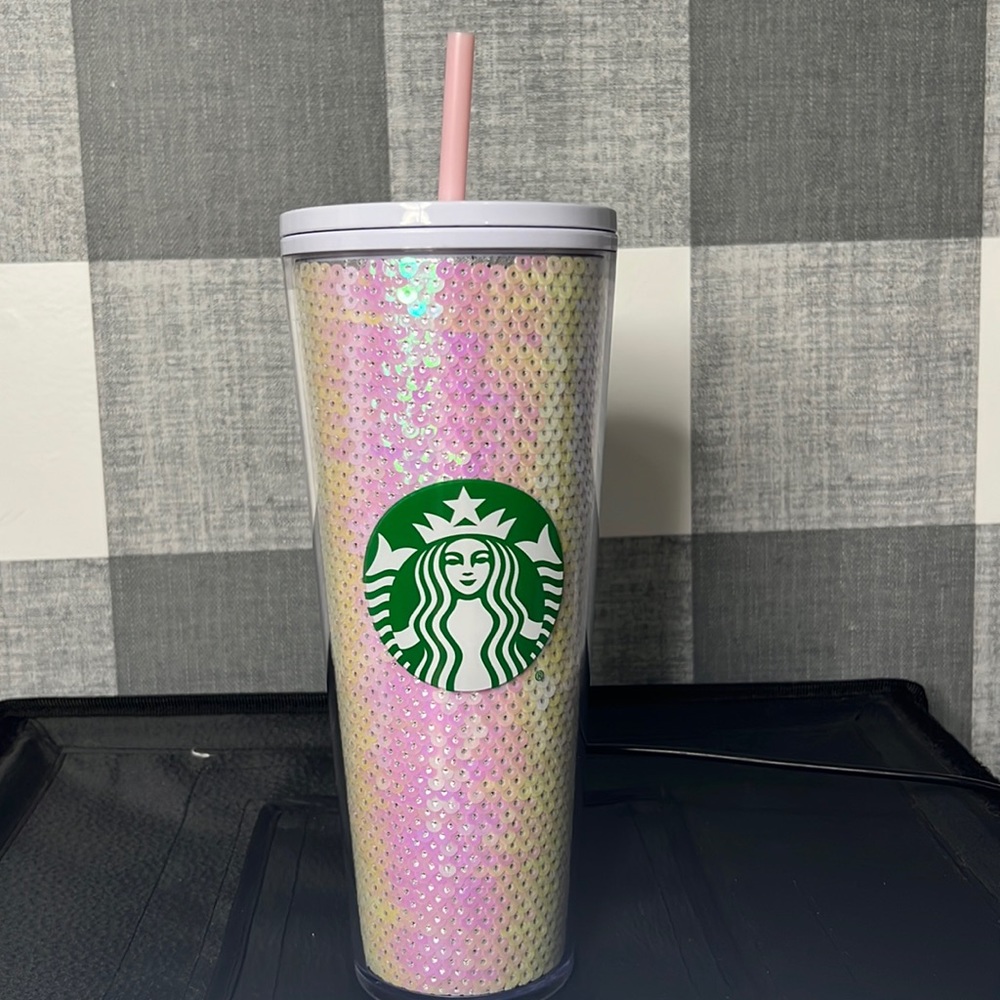 White Sequins Starbucks cold Tumbler 24oz